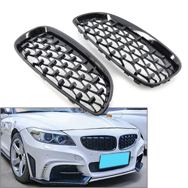 2x Gloss Black Diamond Meteor Style Front Grille Grill Fit BMW E89 Z4 2009-2016