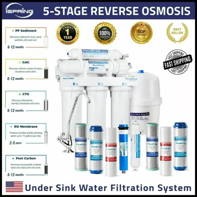 5 Stage Home Drinking Reverse Osmosis System PLUS Extra Pre-Filter Value Set