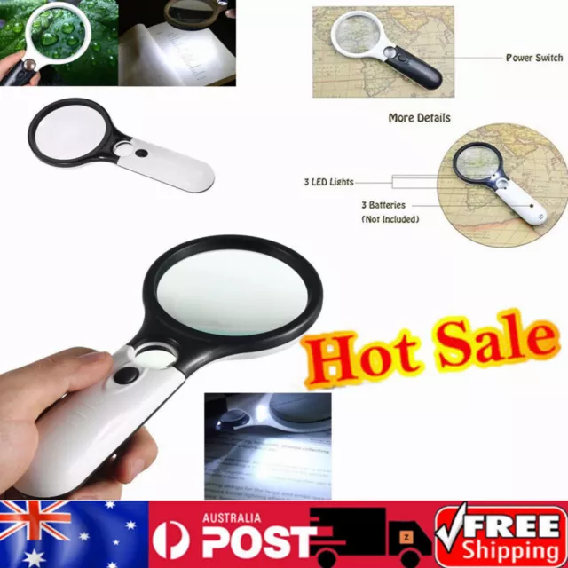 Handheld Magnifying Glass With 3LED Light 45X High Powe Illuminated Magnifier