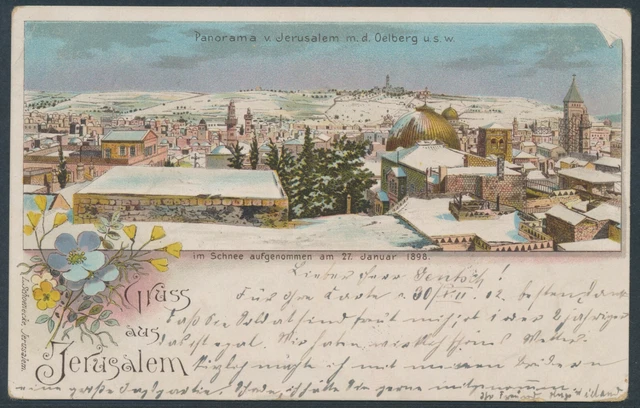 DP Türkei Reichspost EF Litho-AK Gruss aus Jerusalem 1903 Befund (S21901)