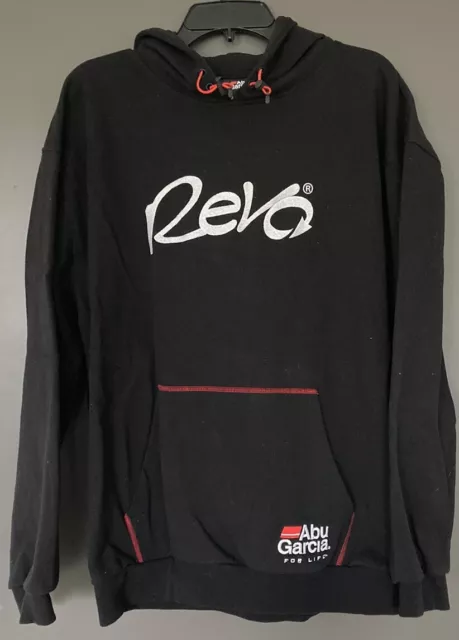 Abu Garcia For Life Hoodie Mens XL Black Sweatshirt Fishing Revo Vintage Reel