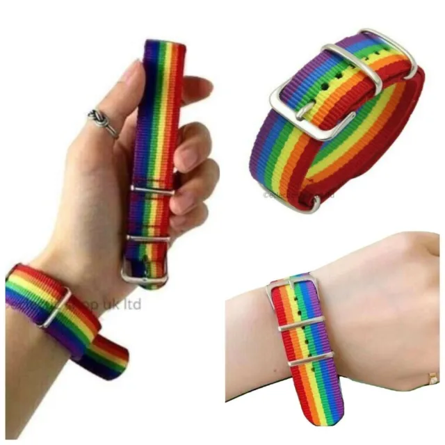 2 x Pride Buckle Rainbow Armband Gay LGBT Flag Fabric Wristband LGBTQ