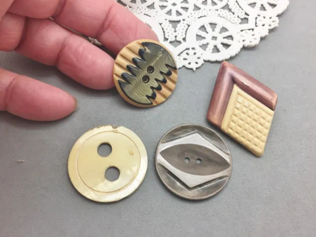 Vintage Wafer & Tight Top 1 1/4" Celluloid Button Lot 4 Art Deco Sewing Clothes