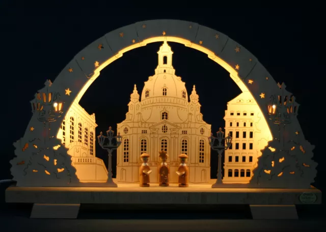 3D LED Schwibbogen klein 35cm Frauenkirche Dresden mit Kurrende Erzgebirge