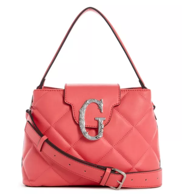 NEW GUESS Women's Logo Pink Quilted Small Satchel Crossbody Hobo Handbag Purse