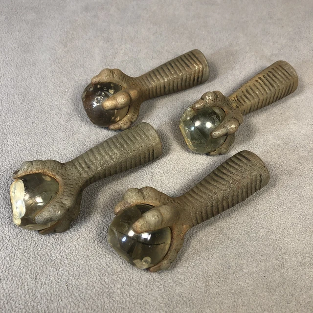 Antique Glass Ball and Claw Feet furniture Parts piano stool bench lot of 4