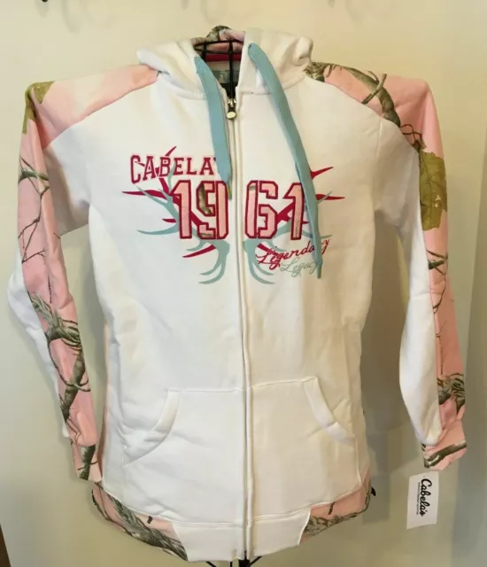 Women's Cabela's Pink & White Realtree Camo Hoodie Full Zip $50 FREE SHIP!