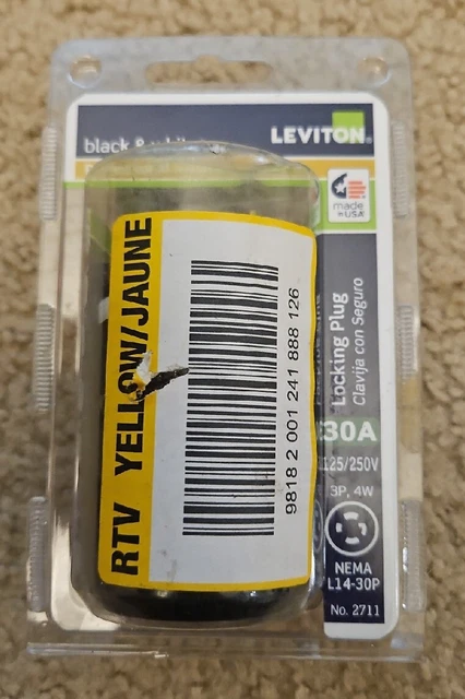 Leviton Plus Pro Black & White Locking Plug 30A 125/250V 3P 4W 2711-CS NEW