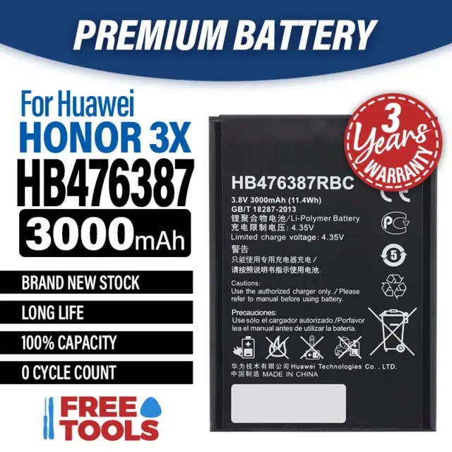 New Replacement Battery for Huawei Honor 3X G750 HB476387RBC Tools 3000mah