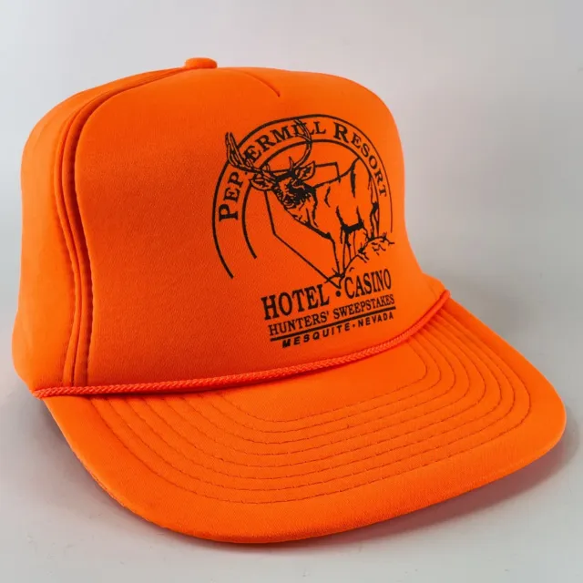 Peppermill Resort Mesquite NV Snapback Blaze Orange Deer Hunting Hat Cap VTG
