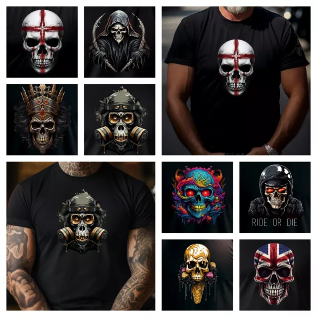 Skulls T Shirt Biker Tribal Monkey Tattoo Rock Music Death Demon Gym Heavy Metal