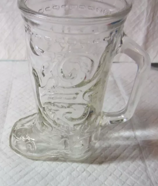 Vintage Libbey of Canada 6.5 inch Clear Embossed Cowboy Boot Glass Beer Mug-(144