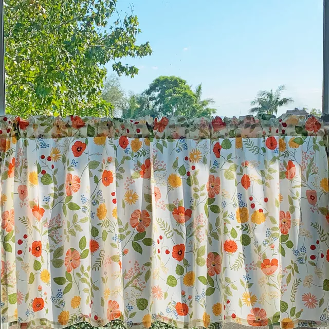 Home Cotton Kitchen Caravan Window Botanical Floral Cafe Curtain Single Panel