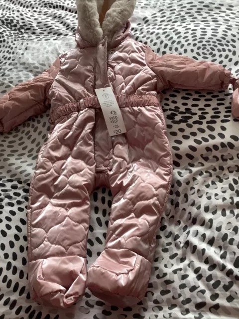 BNWT Baby Girls Pink Snowsuit. Fred & Flo. Age 6-9 Months