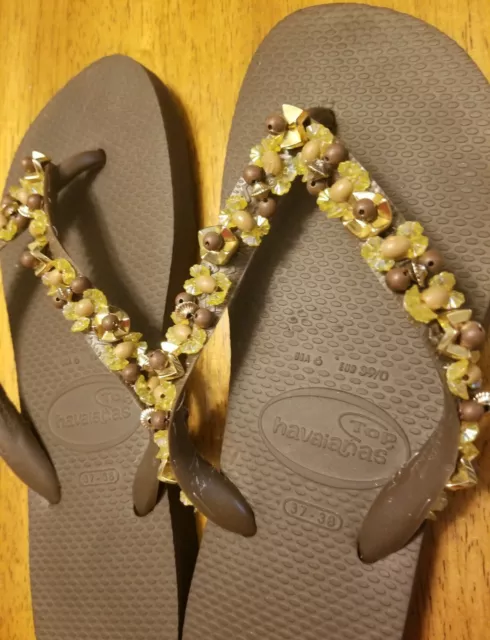 New Original Havaianas  Flip Flops Handmade Embroidered for Womens Size USA 6