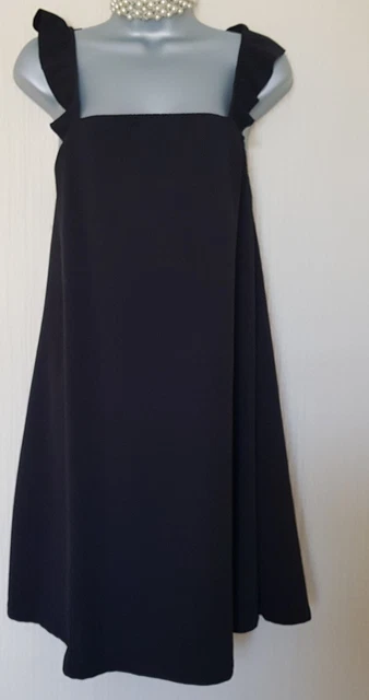 🙂 VESTIDO DE SOL BOO HOO NEGRO CON VOLANTES DE MATERNIDAD TALLA 10. Nuevo con etiquetas