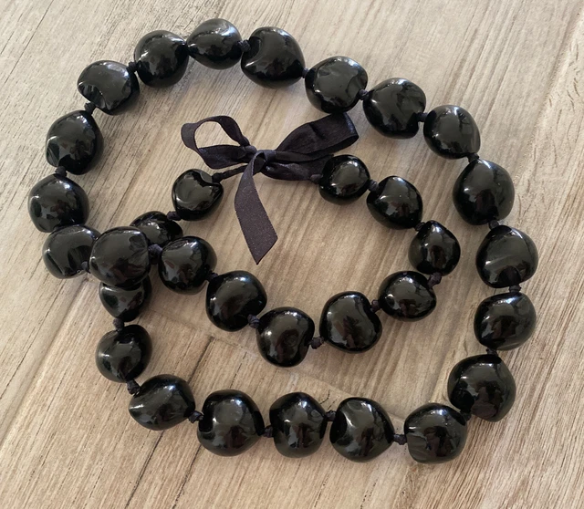 Hawaiian Chicolate Black Kukui Nut Lei Necklace 36”  Long