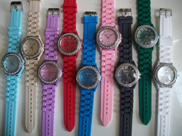 Fashion Multicolor Jelly Silicone Rhinestone Girl's Women's Casual Wrist Watch