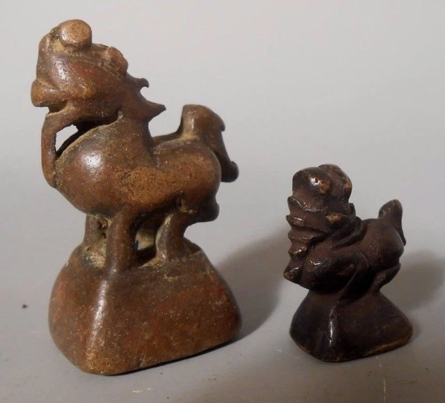Lot 2 Chinthe Form Burma Burmese Bronze Opium Weight 149 & 31 Grams ca. 19th c.