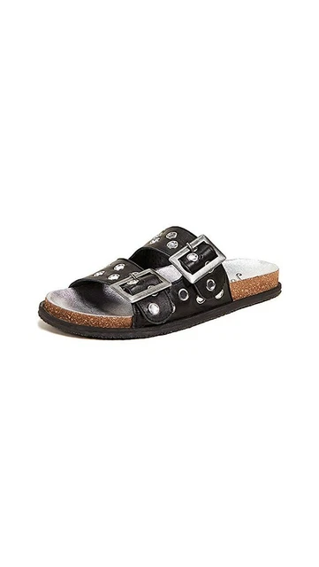 FREE PEOPLE FEMMES Sandales Bali Footbed Carbon Noire Argent
