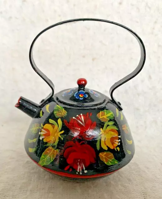 Small 9cm Tall BargeWare Canal Ware Colourful Floral Tea Kettle Ornament