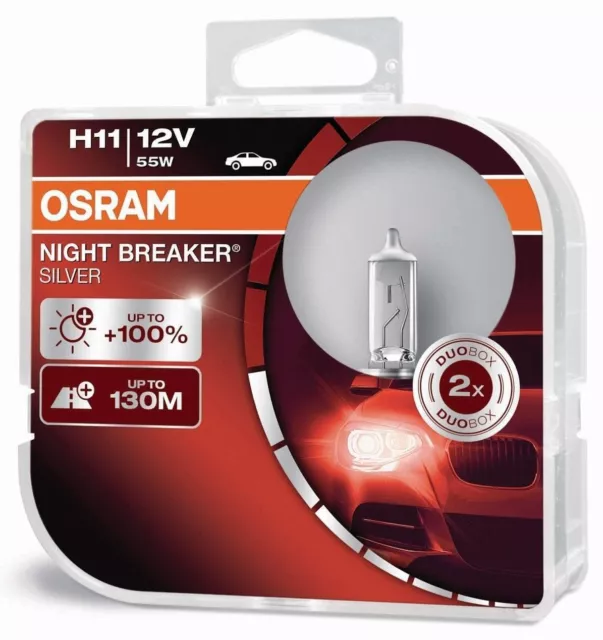 H11 12V 55W PGJ19-2 NIGHT BREAKER® SILVER +100% 2er set Osram 64211NBS-HCB