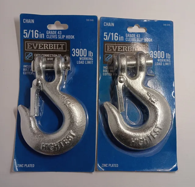 Lot of 2 Everbilt Chain Hooks - 5/16in Grade 43 Clevis Slip Hook - 3900 lb