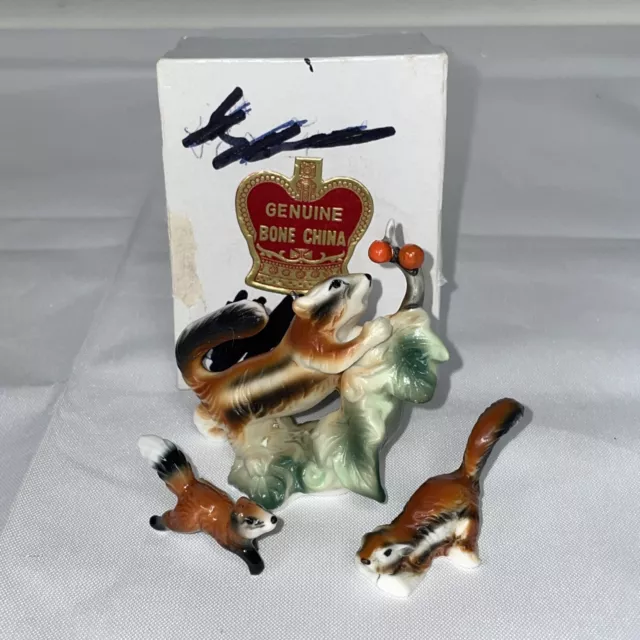 Vtg Bone China Squirrel Miniature Figurines Mcm Squirrel Family Made In Japan