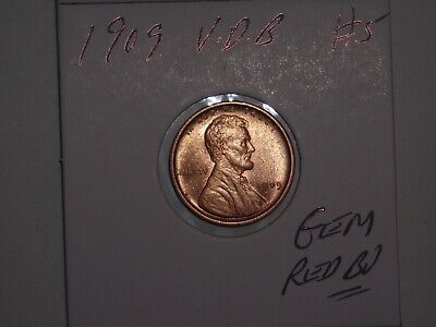 wheat penny 1909 VDB LINCOLN CENT RED BU 1909-P V.D.B LOT #5 GEM RED UNC LUSTER