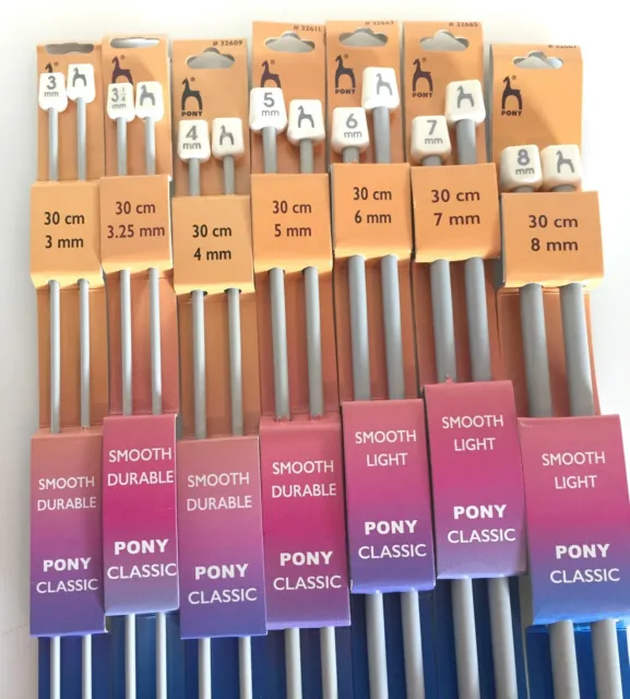 Pony Classic Single pointed Knitting Needles - 30 cm  - Various sizes in stock.