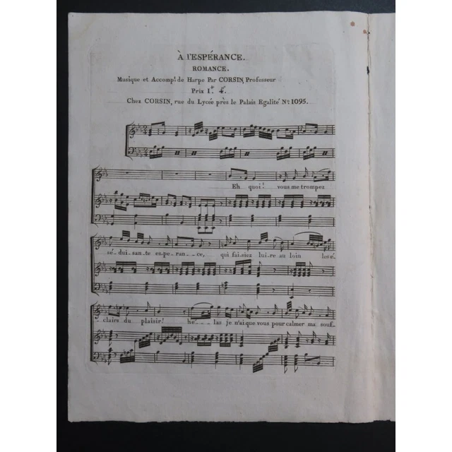 CORSIN Isidore A L'Espérance Chant Harpe ca1810 2