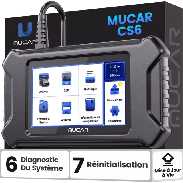 MUCAR CS6 OBD2 Scanner Outil d'analyse pour véhicule EPB SAS TBA TPMS ABS FAP FR