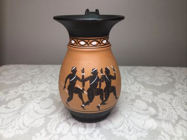 Relay Olympic Runners Ancient Greek Pottery Replica Oil Pot Vase Goddess Athena