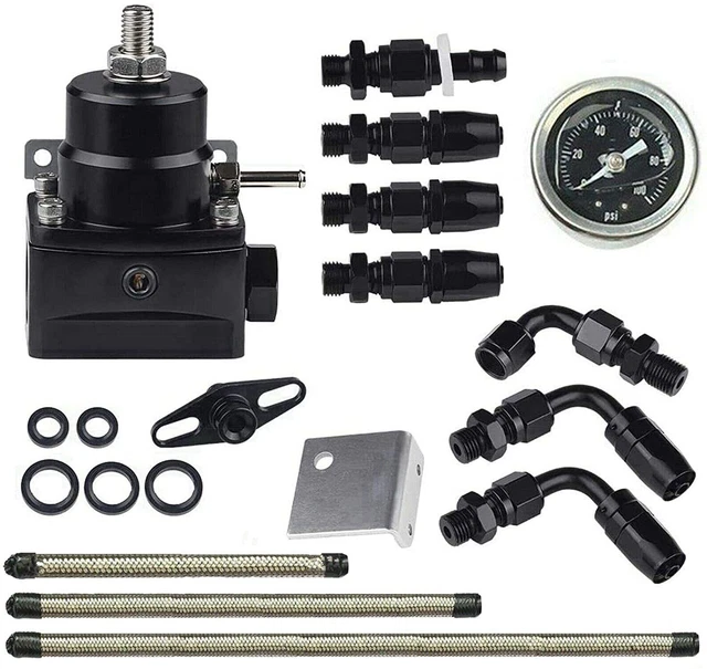 ADJUSTABLE EFI FUEL Pressure Regulator Kit 100 psi Gauge AN66AN Fuel