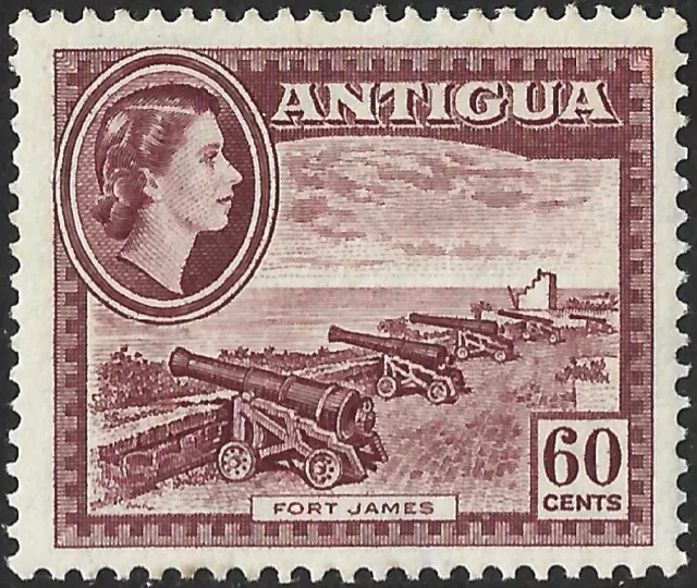 Antigua 1953-62 QEII 60c Maroon  SG.131 Mint (Hinged)  Cat:£14