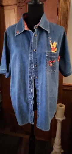 Vintage Disney Women Winnie The Pooh Denim Shirt Plus Size 14/16w