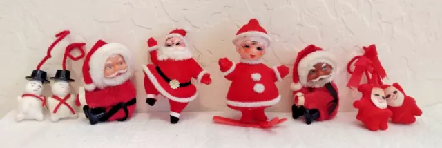 Vintage TREE HUGGER Felt Ornaments Santa Snowmen Christmas Lot of 8