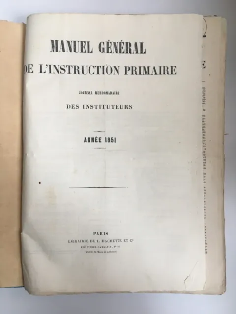 manuel général de l'instruction primaire journal des instituteurs Hachette 1851