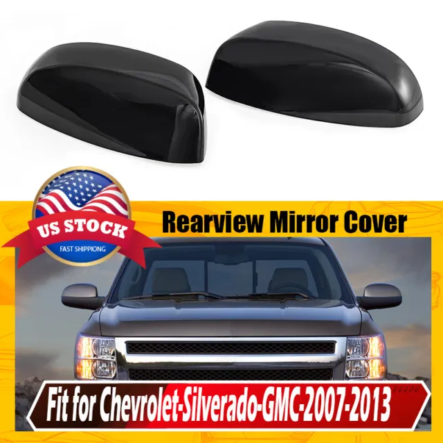 For 2007 2008-2013 Chevy Silverado GMC Sierra Gloss black Side Mirror Cover Cap