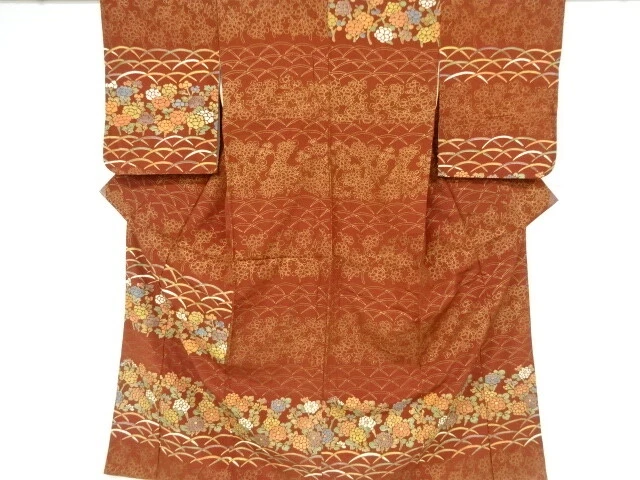 6513748: Japanese Kimono / Vintage Homongi / Kinsai / Grass With Flower