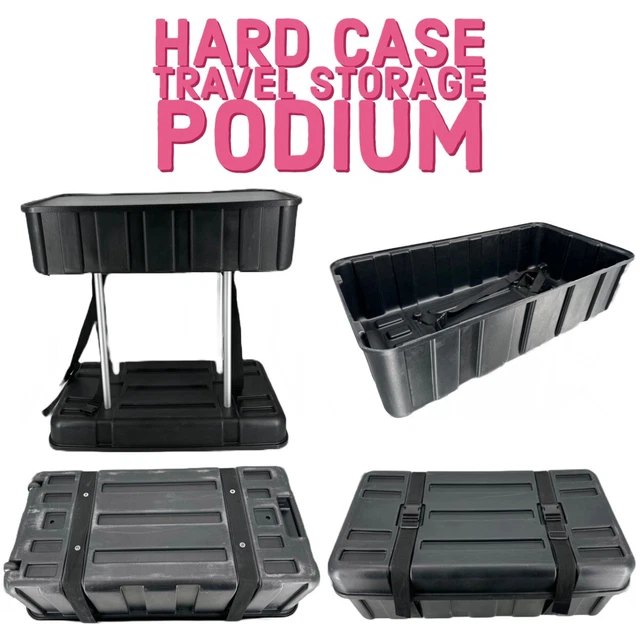 PORTABLE HARD CASE TABLE PODIUM with Storage and on Wheels