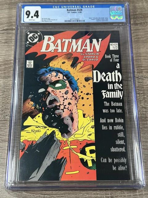 Batman #428 CGC NM 9.4 White Pages Death of Robin, Jason Todd! DC Comics 1988 🔑