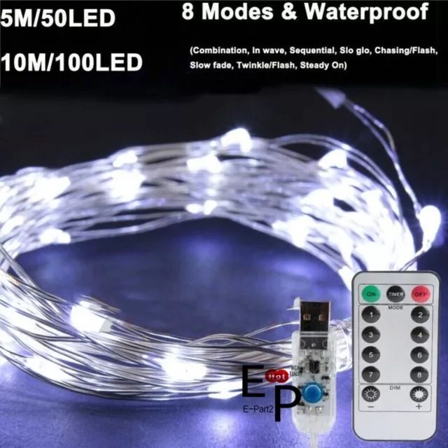 USB Twinkle LED String Fairy Lights Copper Wire Party Remote 5-20M 50/100/200LED