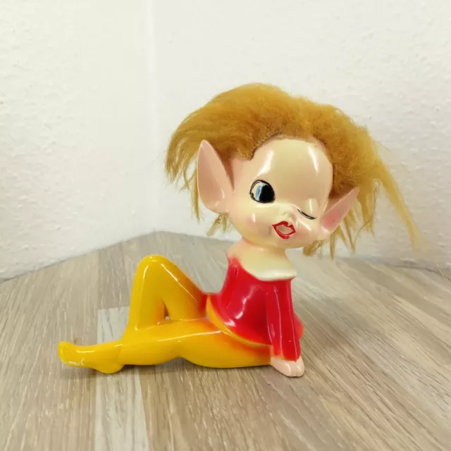 Pixie Elf Vintage Winking Figurine Pointy Ears with Hair