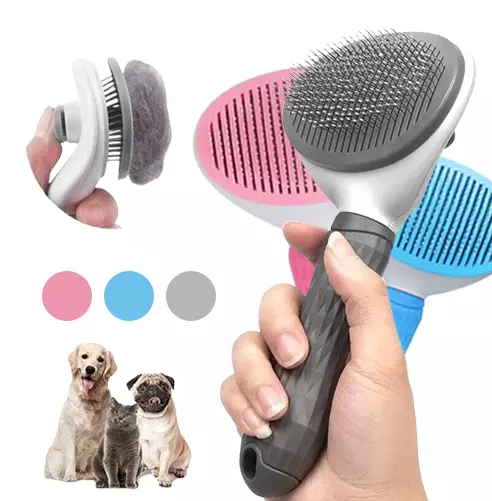 Pet Dog Cat Brush Grooming Self Cleaning Slicker Brush Massage Hair Comb Cleaner