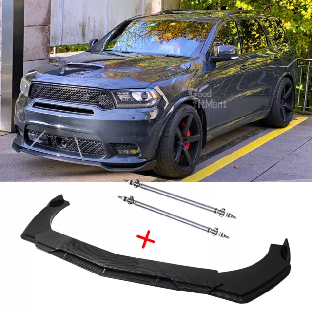 For Dodge Durango Citadel GT Carbon Front Bumper Lip Spoiler Splitter +Strut Rod