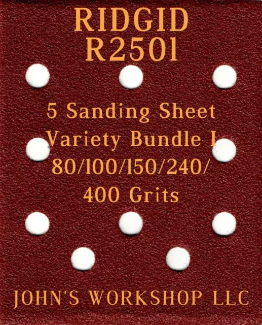 RIDGID R2501 - 80/100/150/240/400 Grits - 5 Sandpaper Variety Bundle I