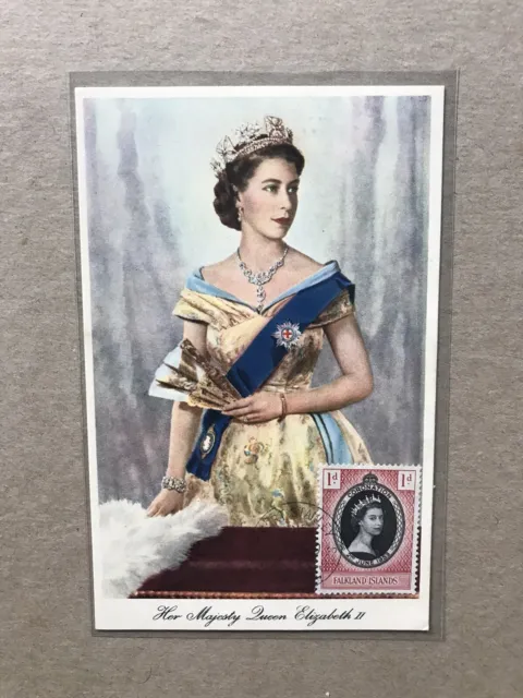 Falkland Is 1953 Maximum Card +QEII Coronation Stamp +Tuck's QEII Portrait Card