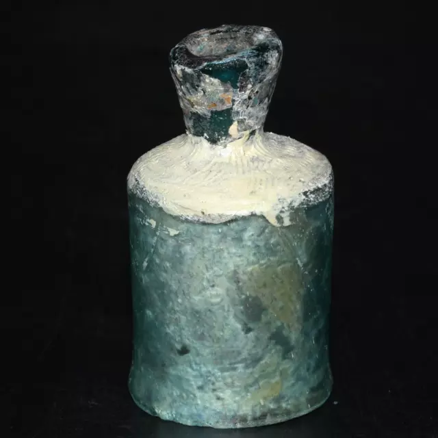 Ancient Roman Glass Bottle with Iridescent Blue Patina Circa 3rd Century AD