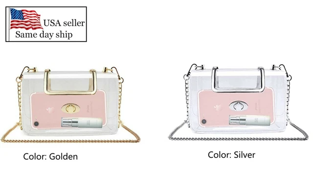 Women  Beautiful Transparent PVC Clear Shoulder bag Clutch Purse with  Chain